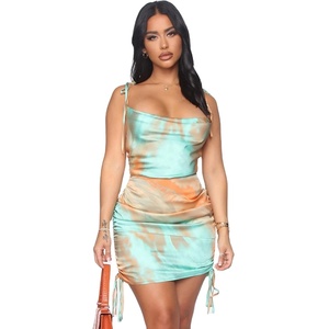 Sexy delle donne Side Coulisse tie dye Backless Vestito Aderente Club Mini Raso di Seta Vestito Da Slittamento - Product Image 1