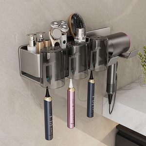 Metal <b>Wall</b>-Mounted <b>Toothbrush</b> <b>Holder</b>-Single Tier-No Drilling/Pressing Required-Integrated Storage-Bathroom-Multifunction - Product Image 1