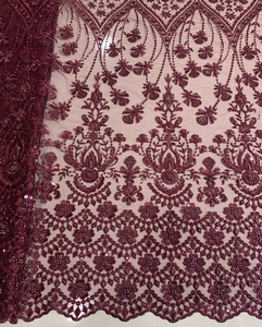 Fashion Allover Embroidery Beaded Tulle Fabric/ Heavy Machine Beaded Sequin Embroidered Lace Fabric for Party Dress or Bridal - Product Image 2