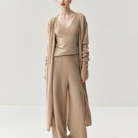 Cardigan en cachemire et laine tricoté pour femme, de haute qualité, doux, élégant, long, pull, vêtement d'extérieur, manteau tendance, haut à manches longues, collection automne