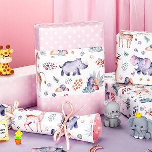 Papel de regalo para baby shower, papel de regalo de cumpleaños, papel de regalo rosa de doble cara para niña, papel de regalo con diseño de rinoceronte - Product Image 2
