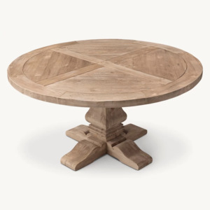 Tavolo <span class=keywords><strong>da</strong></span> <span class=keywords><strong>Pranzo</strong></span> Rotondo in Legno Massello con Intarsi a Croce, Stile Retrò Invecchiato - Product Image 1
