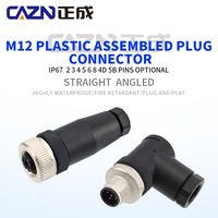 Conector industrial Rosca de tornillo en ángulo recto 2 3 pines Macho hembra M12 A Código Enchufe ensamblado de plástico