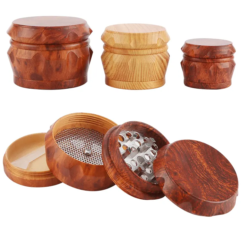 2022 Drum-style zinc alloy manual tobacco grinder smoking accessories custom wooden herb grinder