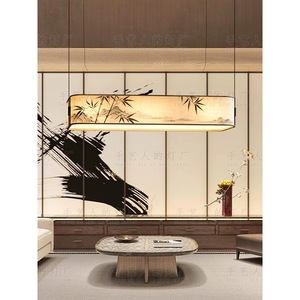 Chinese Style Bamboo <b>Leaf</b> Ink Painting Rectangle Pendant <b>Light</b> Led For Tea Room Study Restaurant Bar - Product Image 5