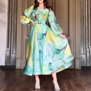 เดรสตาข่ายพิมพ์ลายขนาดใหญ่ทรงโอเวอร์ไซส์สำหรับผู้หญิง  ชุดเดรสใส่ทำงาน - Product Image 4