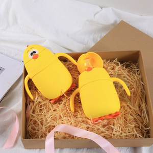 Nouvelle tasse en verre à double paroi avec poignée, motif poulet jaune mignon, avec couvercle à paille gradué, résistante à la chaleur, cadeau pour enfants, mug à eau - Product Image 2