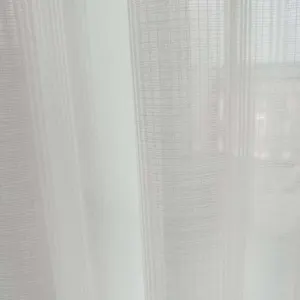 White Faux Linen Textured Sheer Window Curtains,Semi Voile Drapes with Anti-Rust Silver Grommets for Bedroom,Living Room=