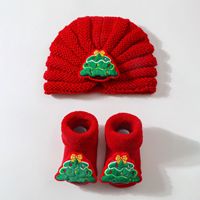 Ensemble de chaussettes et bonnet de Noël pour nouveau-né, motif dessin animé 3D mignon, chaussettes en coton de couleur unie pour bébés filles et garçons, vente en gros