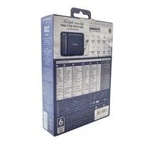 Boîte d'emballage personnalisable pour batterie externe mobile, en papier métallisé doré, structure rigide, gaufrage, design recyclable