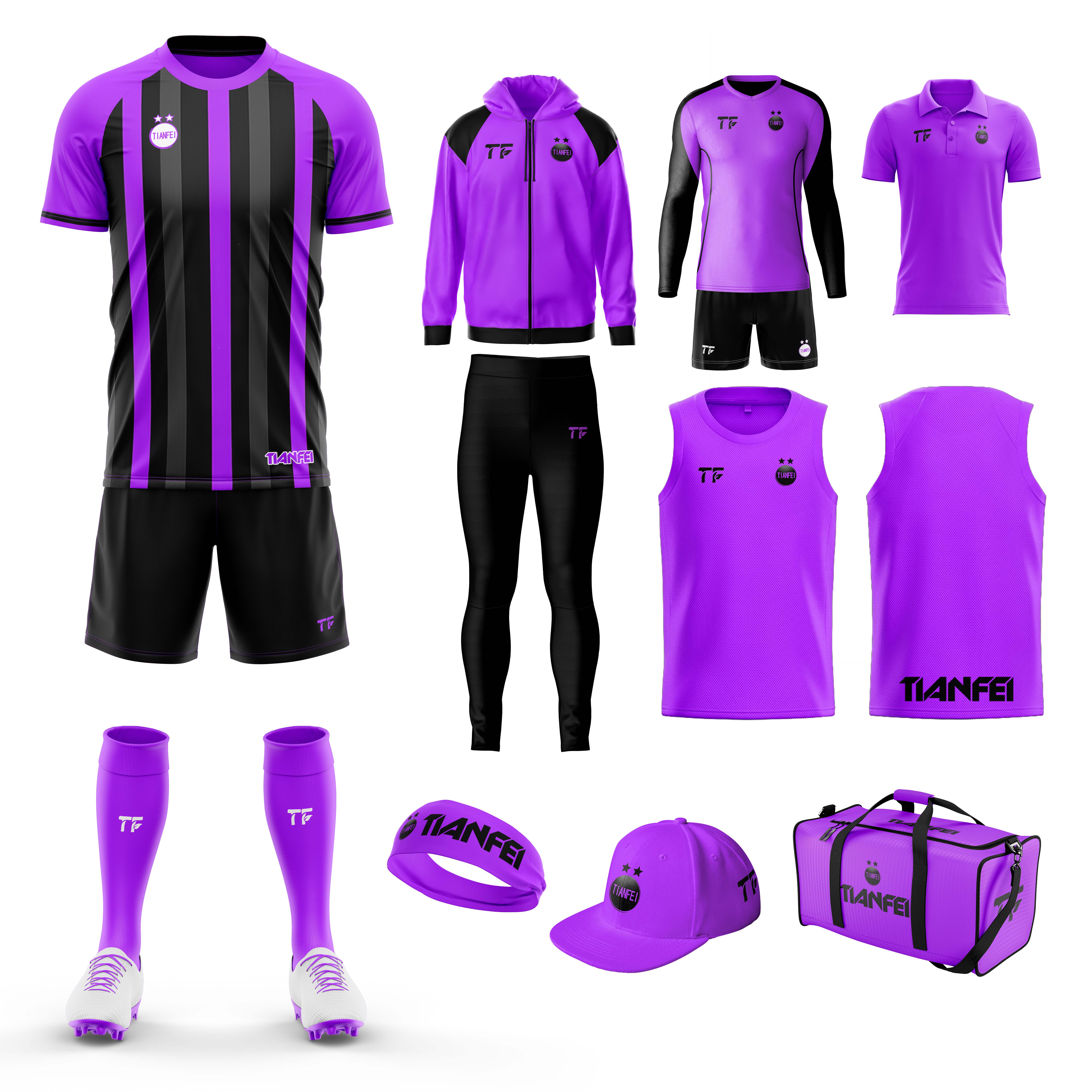 TF individuelles Fußballtrikot Futterbekleidung Fußballtrikot schnell trocknendes Fußballtrikot Fußball-Uniformen-Set sublimiertes lila Fußballtrikot