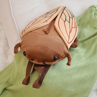Vente en gros de sac à dos poupée drôle de dessin animé créatif insecte cigale scarabée en peluche brun vert sac doux en peluche cigale