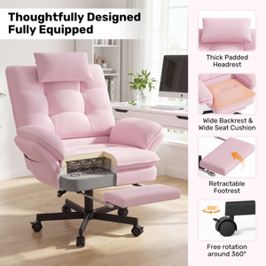 Chaise de bureau ergonomique pivotante moderne en velours avec appui-tête et repose-pieds, inclinable à 135°, réglable en hauteur, pour la maison, le bureau et l'école - Product Image 5