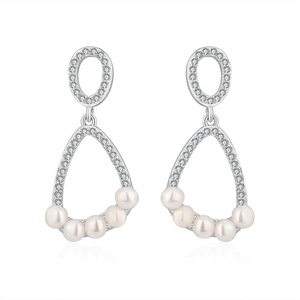 KAMMY 3-3,5mm Pendientes colgantes de moda personalizados Pendientes de perlas de agua dulce de circón de Plata de Ley 925 a granel - Product Image 1