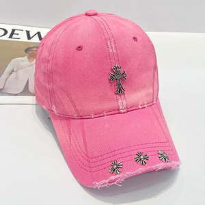 Casquette unisexe en coton pur avec strass personnalisés OEM, bord incurvé, style vintage, casquette de baseball en coton délavé style hip-hop - Product Image 4