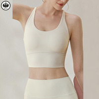 Soutien-gorge de sport QUMOR pour femme, taille XL, en nylon respirant, maintien léger, sans armatures, bonnets fixes, haut de yoga avec logo frontal et bretelles croisées latérales