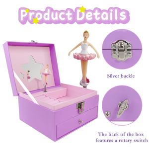Ballet Girl Rotating Hand Cranked Eco-Friendly Luxury Musical Jewelry Box Drawer-Multifunctional Storage Dancing Ballerina - Product Image 3