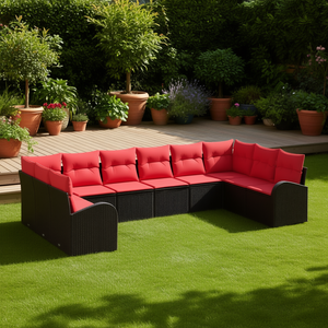 Ensemble de canapés en polyrotin synthétique brun avec coussins, 10 places, pour jardin extérieur, design contemporain - Product Image 3