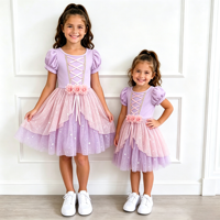 Robe de princesse tutu pour petites filles, corsage en viscose de bambou, jupe en tulle américain à paillettes, costume de fête d'anniversaire pour enfants
