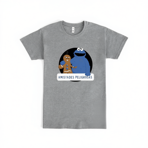 Camiseta Dangerous Friendships, diseño gris del monstruo de las galletas, Amistades Peligrosas, 20.º aniversario - Product Image 1