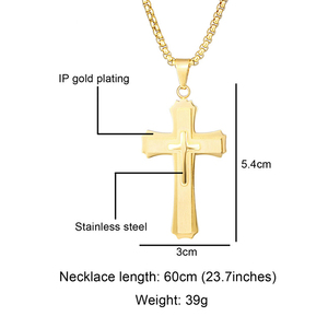 Y186 toptan yaka De Acero Inoxidable PVD 18K altın kaplama Punk çok katmanlı altın çapraz erkekler kolye güzel takı kolye - Product Image 5