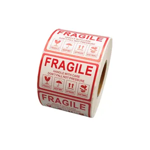 Adesivo Fragile per la cura delle mani riciclare etichette 100 60mm * 40mm/rotolo etichetta rossa per il materiale di avvertimento di ringraziamento etichetta di cartone