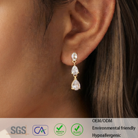 Boucles d'oreilles pendantes personnalisées en acier inoxydable plaqué or pour femmes, trois boucles d'oreilles en forme de goutte de cristal, à porter tous les jours, élégantes, cadeaux de fête