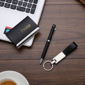 Personalized Metal Pen <b>Gift</b> <b>Set</b> with Business Card Holder & Keychain - Custom Logo <b>Gifts</b> for Corporate Events - Product Image 4