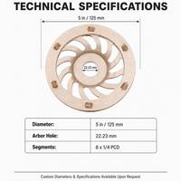 Disque de meulage évasé PG PCD 5 pouces, dureté H, diamètre intérieur 22,23 mm, abrasif fin, 6 segments, pour le décapage de revêtements époxy et le béton