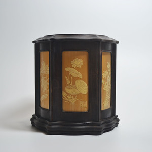 Bamboo Pen Holder Square Shape ZBT 002 Carved Floral Design Office Stationery - Product Image 1