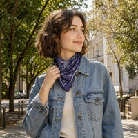 Bandana en coton imprimé rétro bleu marine, foulard carré vintage, bandana de sport, foulard à carreaux, pour hommes et femmes, streetwear, mouchoir à séchage rapide