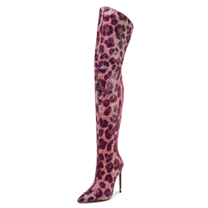 Bottes hautes à motif serpent grande taille 47 pour femme, bottes longues à talon aiguille, bottes cuissardes à bout pointu avec fermeture éclair arrière - Product Image 2