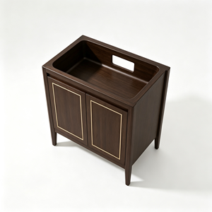 Mueble de Baño Rústico de Madera Maciza con Detalles en Dorado Marrón, Espejo Incluido, 2 Cajones con Cierre Suave, Tiradores Cromados Pulidos, para Colocar en el Suelo - Product Image 3