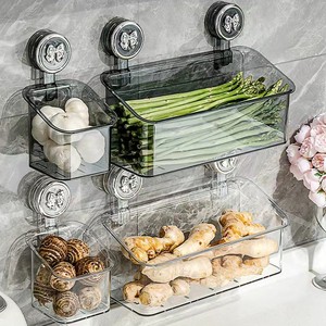 Suction Cup Kitchen <b>Storage</b> <b>Box</b> Rectangle Clip-on Lid Wall Mounted Food Container For Garlic Ginger Vegetables - Product Image 2