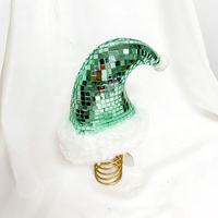 Décoration de Noël en verre vert électroplaqué, motif arbre de Noël disco, avec rondelle à ressort, ornements floqués effet miroir et sequins, pour table