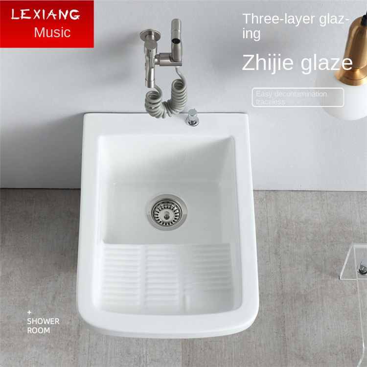 Large floor ceramic balcony mop sink mop sink with washboard wash tub control