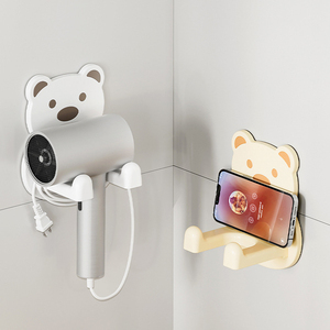 Sesame <strong>Lovely</strong> Bear Hair Dryer Storage Rack Bathroom Drill Free Wall Mounted Plastic <strong>Holder</strong> for Hair Dryer Mobile Phone Hanger - Product Image 1
