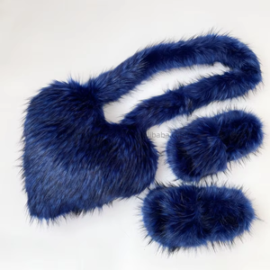 Winter Fashion Big Fur Slippers Shoe and Bag Set Faux Fur Women's Slippers Flat Bottom Designer Fur Slipper <b>Purse</b> Sets for Women - Product Image 4