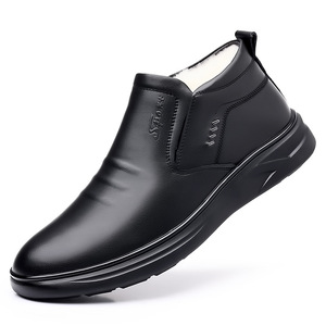 Bottes de neige d'hiver pour hommes, en cuir véritable, doublure en laine, antidérapantes, bout rond, chaussures mi-mollet pour papa âgé - Product Image 5