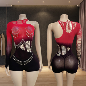 Lencería para adultos con diseño de orificios, color degradado, decoración de broches de seguridad, para discoteca, entrenamiento, baile de salón - Product Image 3