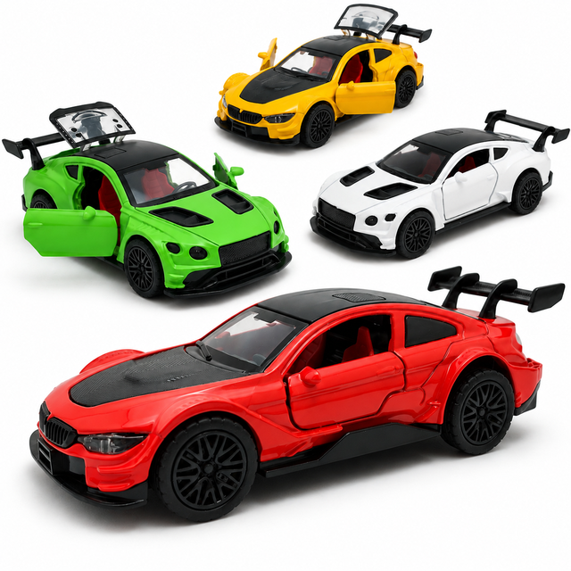 Wholesale 1:36 Scale Diecast Pull Back Sports Race Car Alloy M4 & GT3 Openable Door Wheels Movable Toy for Kids