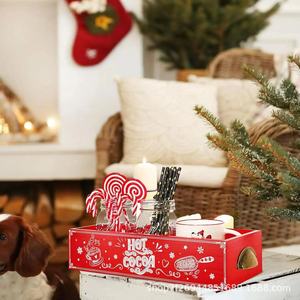 Wooden <b>Christmas</b> Storage Box Rectangular With Handle Solid Wood Organizer For Party Snacks And Desserts No Lid - Product Image 1