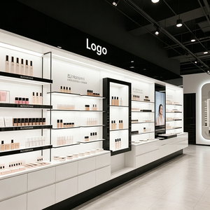 Vetrina Espositiva per Cosmetici di Alta Qualità Personalizzata per Saloni di Bellezza e Negozi Commerciali, Espositore per Trucchi e Prodotti Skincare Nero/Bianco - Product Image 1