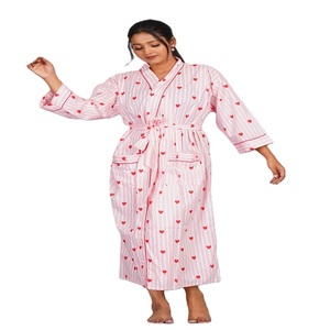High Quality Hand Block Printed Kimono 100% Cotton Long Sleeve Knee-Length Loungewear <b>Robe</b> with Drawstring Closure for <b>Women's</b> - Product Image 2