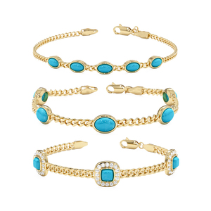 <span class=keywords><strong>Bracciale</strong></span> Gemnel in <span class=keywords><strong>Turchese</strong></span> Naturale con Argento 925 <span class=keywords><strong>e</strong></span> Finitura Dorata, Incastonato su Catena Cubana per un Stile Blu Sereno da Donna - Product Image 1