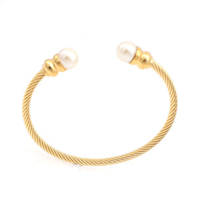 Cable Wire Bangle Ball Pearl 18 K Gold Plated Open Bangles Bracelets <strong>Stainless</strong> <strong>Steel</strong> <strong>Jewelry</strong> - Product Image 4