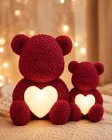 Ornement décoratif fait main en tissu rouge avec ours en peluche et cœur, modèle en plastique, figurine lumineuse à LED pour la Saint-Valentin 2026