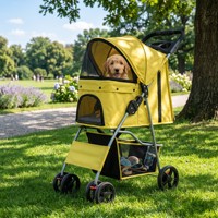 Poussette pliable 4 roues pour animaux de compagnie avec fermeture éclair confortable, chariot de voyage portable, panier de rangement imperméable et respirant