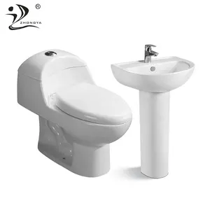 ZHONGYA Oem gran oferta cerámica inodoro pedestal lavabo recipiente fregadero una pieza inodoro baño inodoro conjunto