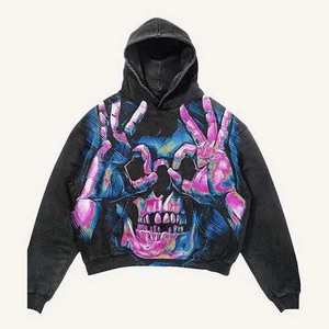Fabricante de Ropa Urbana Personalizada, Sudadera Corta Vintage con Efecto Desgastado, Lavado Ácido, Estampado Gráfico DTG, Hombros Caídos - Product Image 1